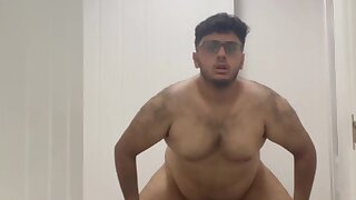 Chubby small cock faggot shakes his body