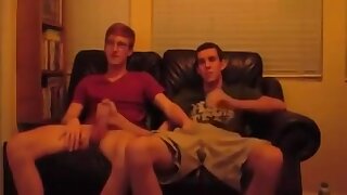 College roommates watch porn and jack each other off