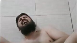 Chubby brazilian bottom enjoys a ride on his favorite dildo while jerking off until he shoots a big load