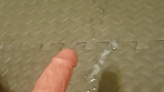 Boy with big white dick leaks cum before exploding like a fountain