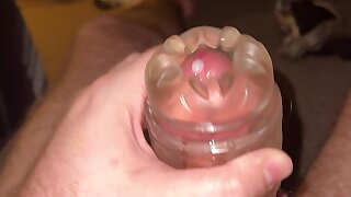 Cumming while using my fleshlight. Had a cage on all day so I was super horny when I took it off.