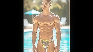 Muscle hunk by the pool