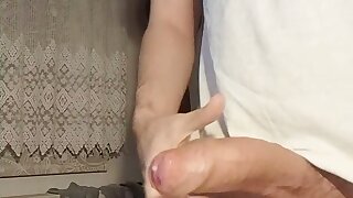 Uncut straight dad with hyperspermia dumps his 6th and final load of the day before bed, hoping to make it through the night without nutting in his sleep.