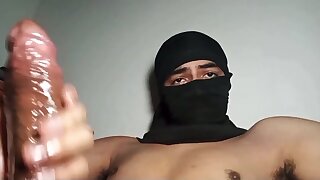 Hot Latino goons his greasy stick and cums all over himself