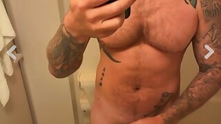 Muscle flex arms and jerking off
