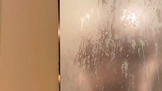 Big dick chubby daddy swings his dick in the shower